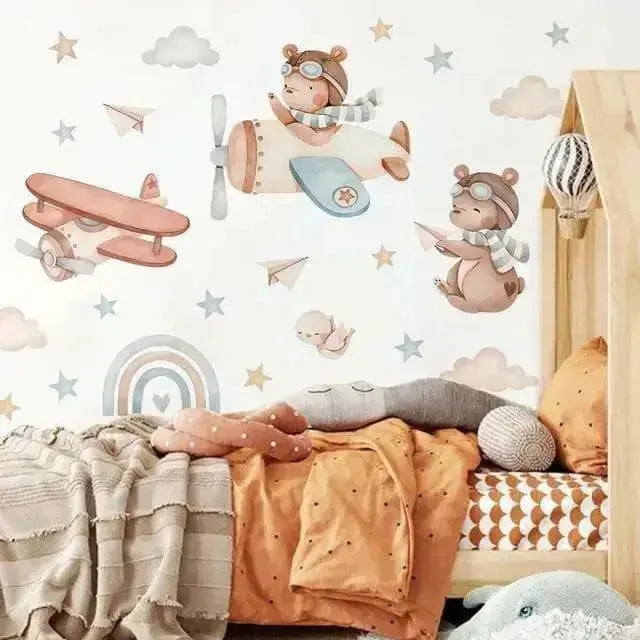 Flying Bear Wall Stickers - Whimsical Kids' Room Decor - Easy do Wall do