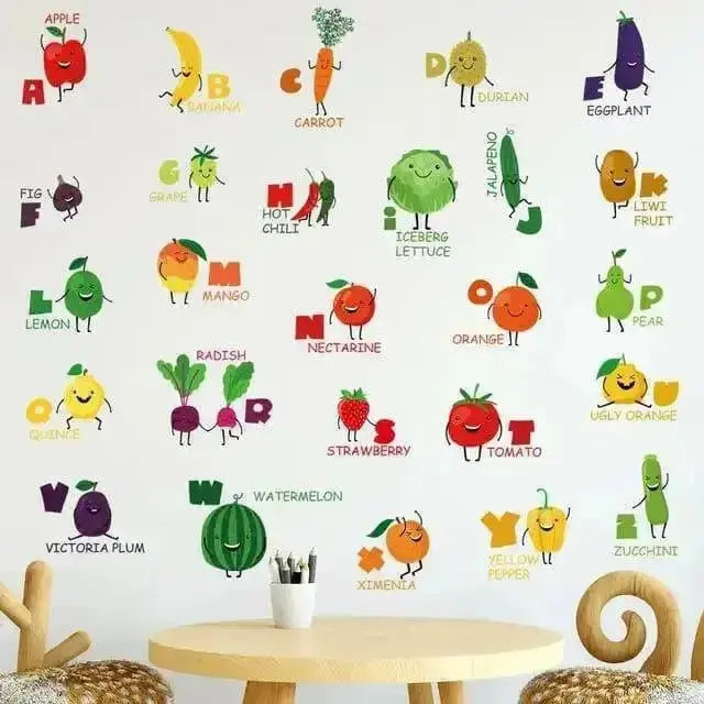 Fruits & Vegetables Alphabet Wall Stickers - Fun Educational Decor - Easy do Wall do
