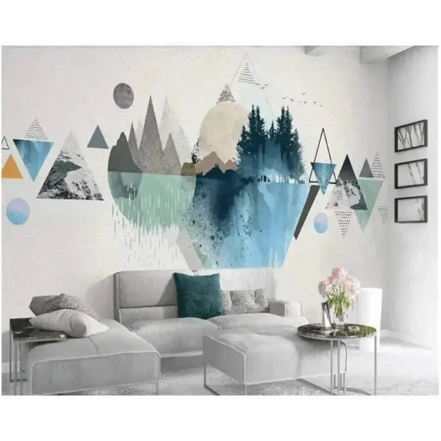 Geometric Mountain Landscape Wall Mural for Modern Spaces - Easy do Wall do