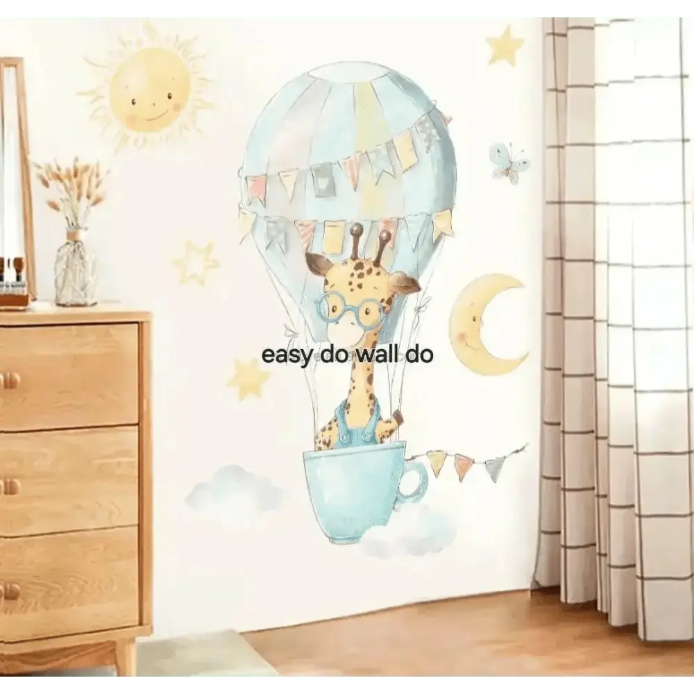 Giraffe Hot Air Balloon Wall Sticker - Whimsical Kids' Room Decor - Easy do Wall do