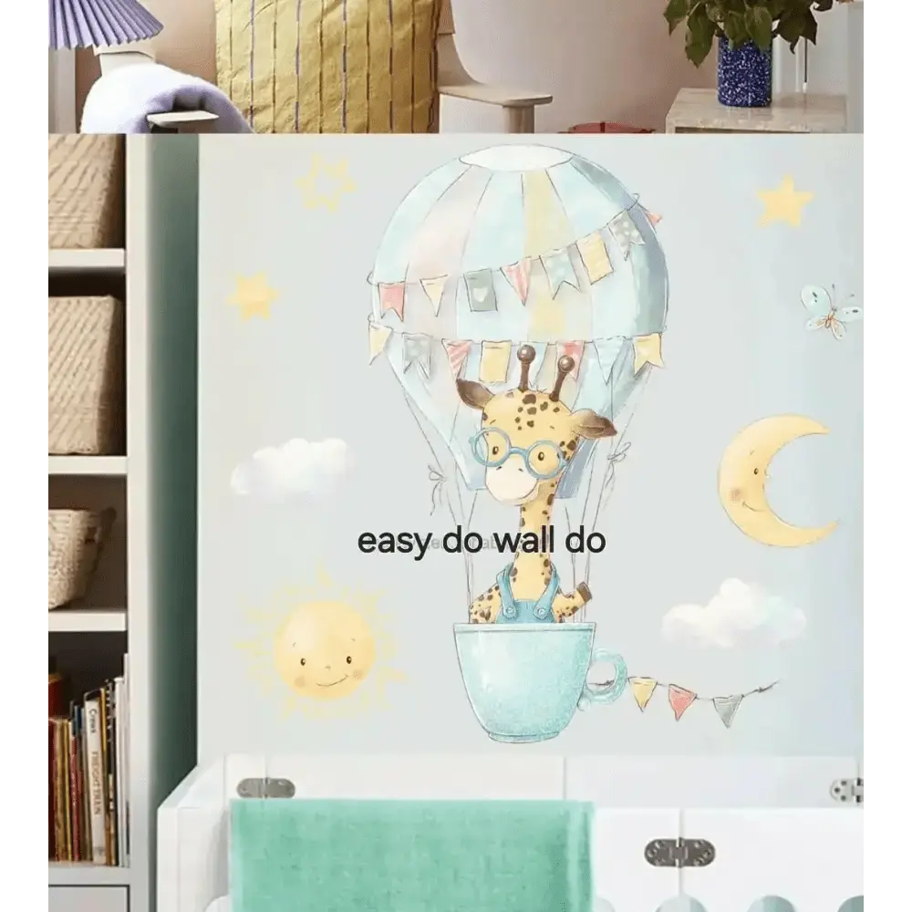 Giraffe Hot Air Balloon Wall Sticker - Whimsical Kids' Room Decor - Easy do Wall do