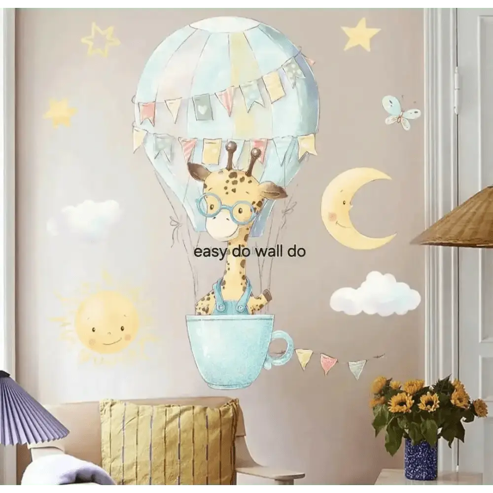 Giraffe Hot Air Balloon Wall Sticker - Whimsical Kids' Room Decor - Easy do Wall do