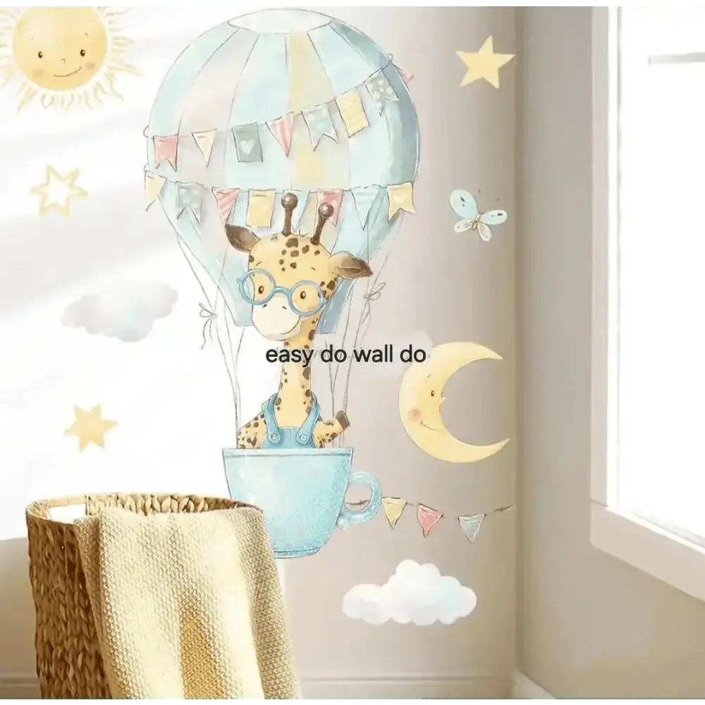 Giraffe Hot Air Balloon Wall Sticker - Whimsical Kids' Room Decor - Easy do Wall do