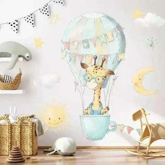 Giraffe Hot Air Balloon Wall Sticker - Whimsical Kids' Room Decor - Easy do Wall do