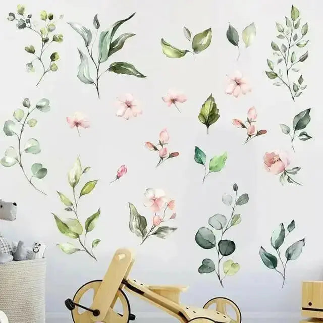 Green Leaves & Pink Flowers Wall Stickers for Elegant Interiors - Easy do Wall do
