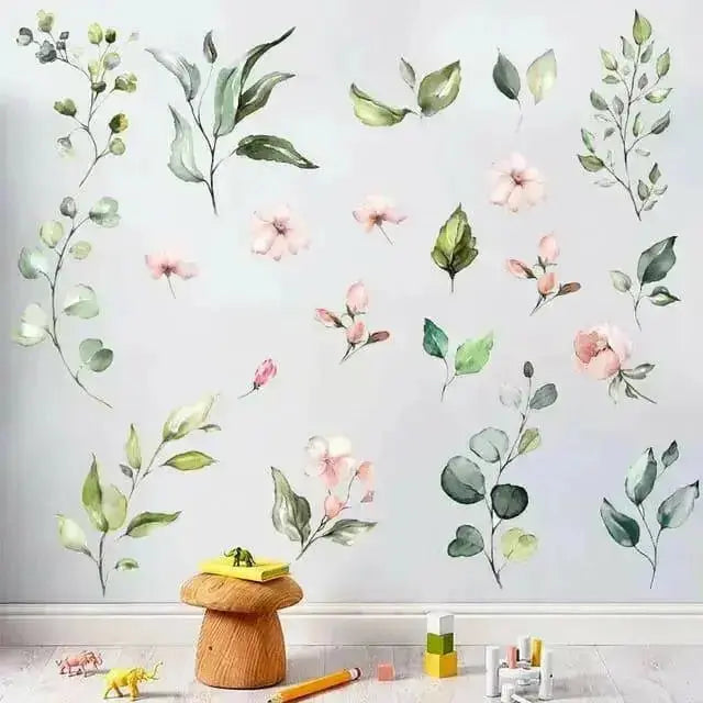 Green Leaves & Pink Flowers Wall Stickers for Elegant Interiors - Easy do Wall do