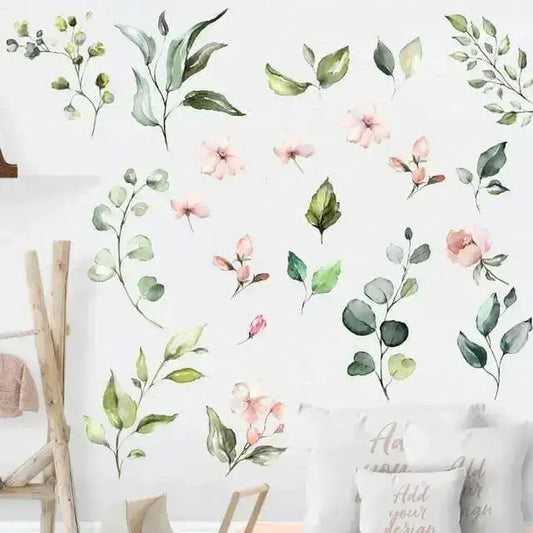 Green Leaves & Pink Flowers Wall Stickers for Elegant Interiors - Easy do Wall do