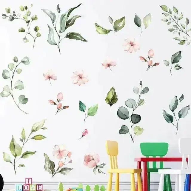 Green Leaves & Pink Flowers Wall Stickers for Elegant Interiors - Easy do Wall do