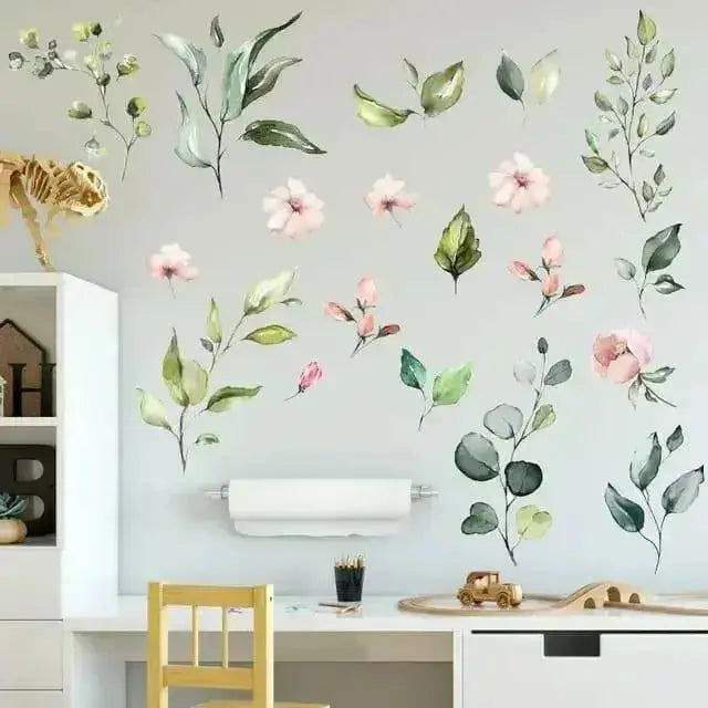 Green Leaves & Pink Flowers Wall Stickers for Elegant Interiors - Easy do Wall do