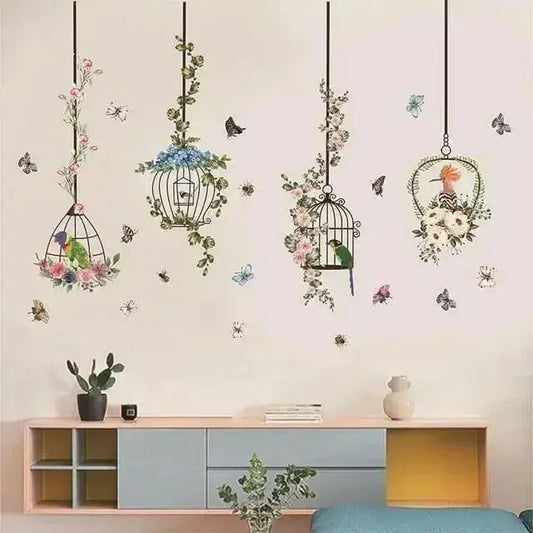 Hanging Birdcage Floral Wall Stickers for Elegant Spaces - Easy do Wall do