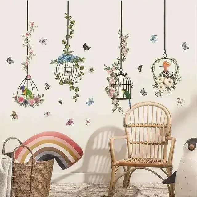 Hanging Birdcage Floral Wall Stickers for Elegant Spaces - Easy do Wall do
