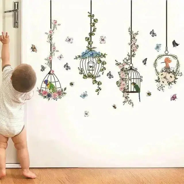 Hanging Birdcage Floral Wall Stickers for Elegant Spaces - Easy do Wall do