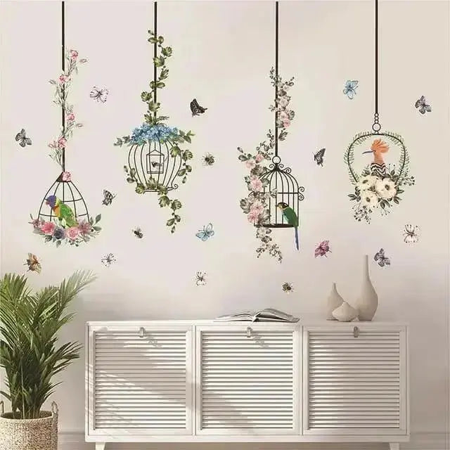 Hanging Birdcage Floral Wall Stickers for Elegant Spaces - Easy do Wall do