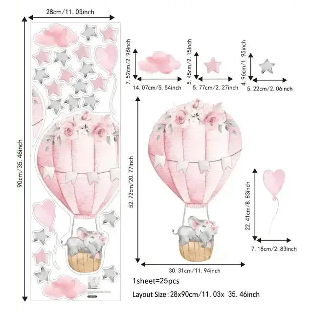 Hot Air Balloon Nursery Wall Stickers - Dreamy and Whimsical Decor - Easy do Wall do