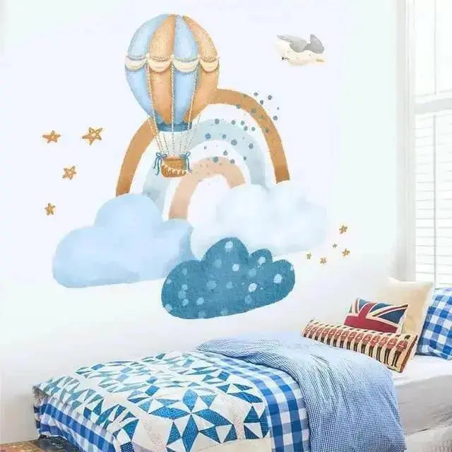 Hot Air Balloon Rainbow Wall Stickers - Whimsical Kids' Room Deco - Easy do Wall do