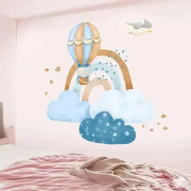 Hot Air Balloon Rainbow Wall Stickers - Whimsical Kids' Room Deco - Easy do Wall do