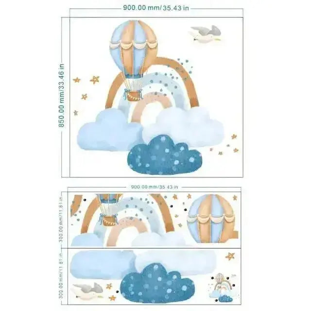 Hot Air Balloon Rainbow Wall Stickers - Whimsical Kids' Room Deco - Easy do Wall do
