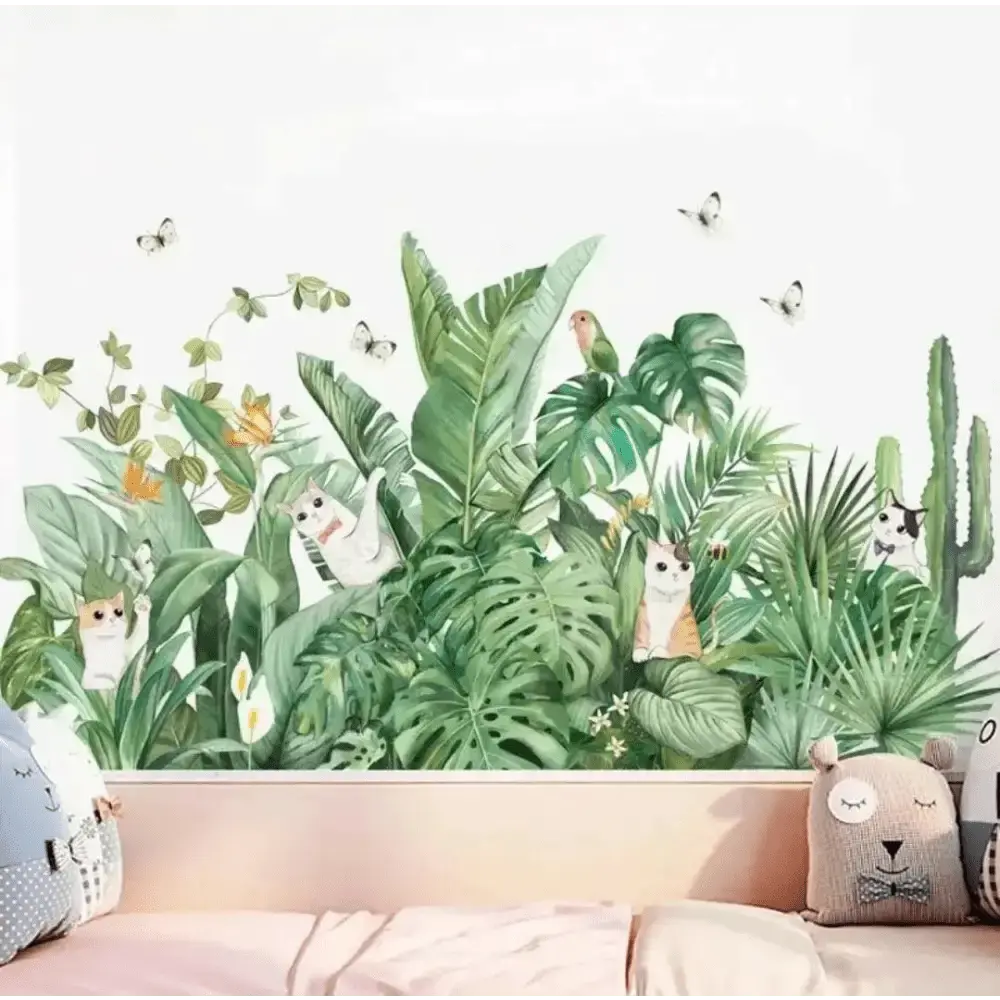 Jungle Cats and Tropical Leaves Wallpaper Sticker for Kids - Easy do Wall do
