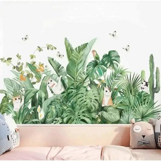 Jungle Cats and Tropical Leaves Wallpaper Sticker for Kids - Easy do Wall do