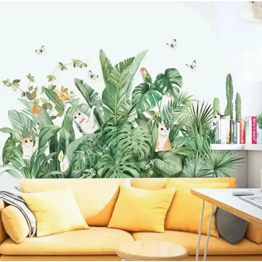 Jungle Cats and Tropical Leaves Wallpaper Sticker for Kids - Easy do Wall do