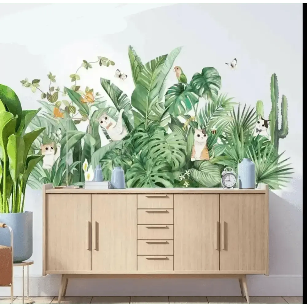 Jungle Cats and Tropical Leaves Wallpaper Sticker for Kids - Easy do Wall do