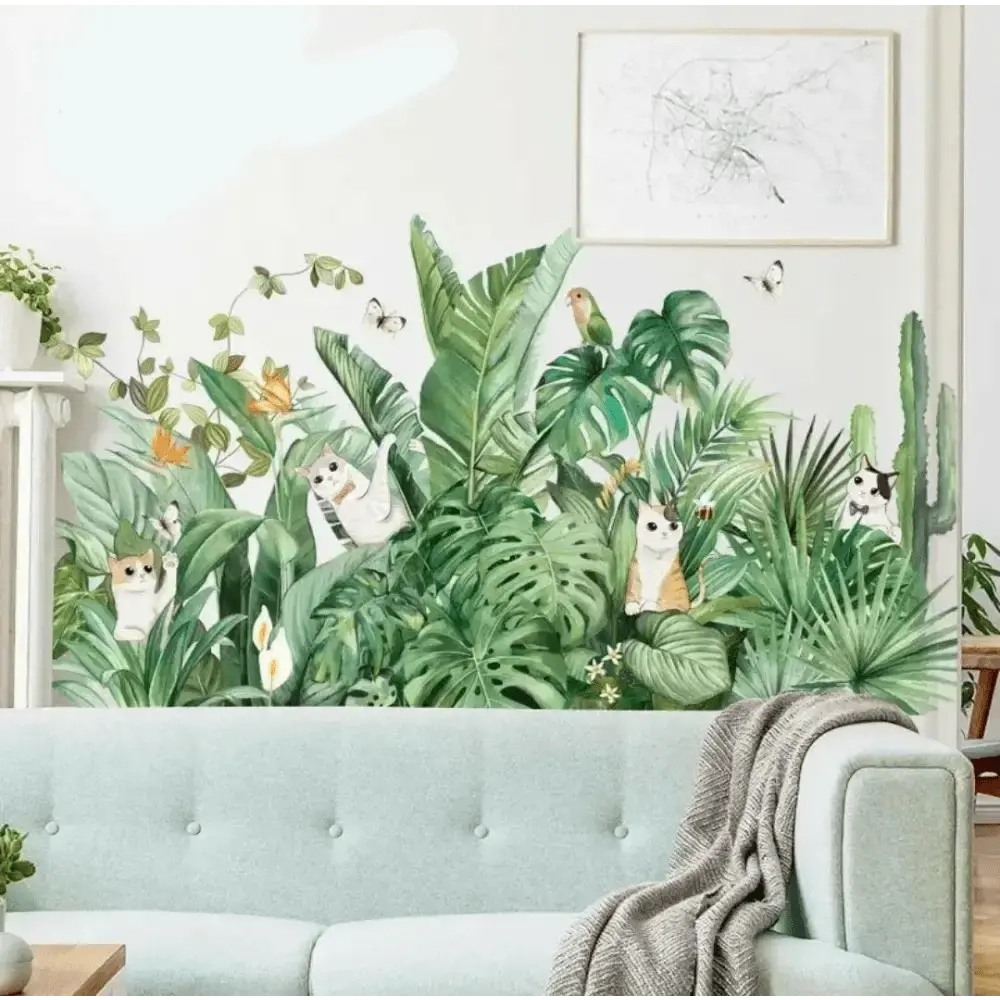 Jungle Cats and Tropical Leaves Wallpaper Sticker for Kids - Easy do Wall do
