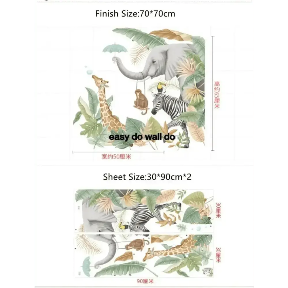 Large Nordic Jungle Animal wallpaper Stickers - Stylish Room Decor - Easy do Wall do