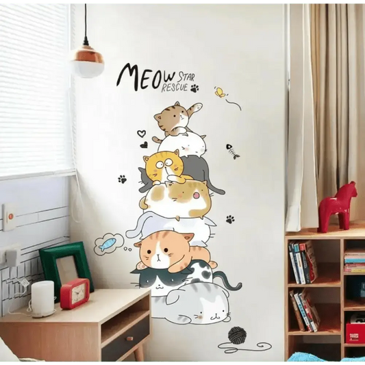 layful Kitty Stack Wallpaper Stickers for Kids - Easy do Wall do