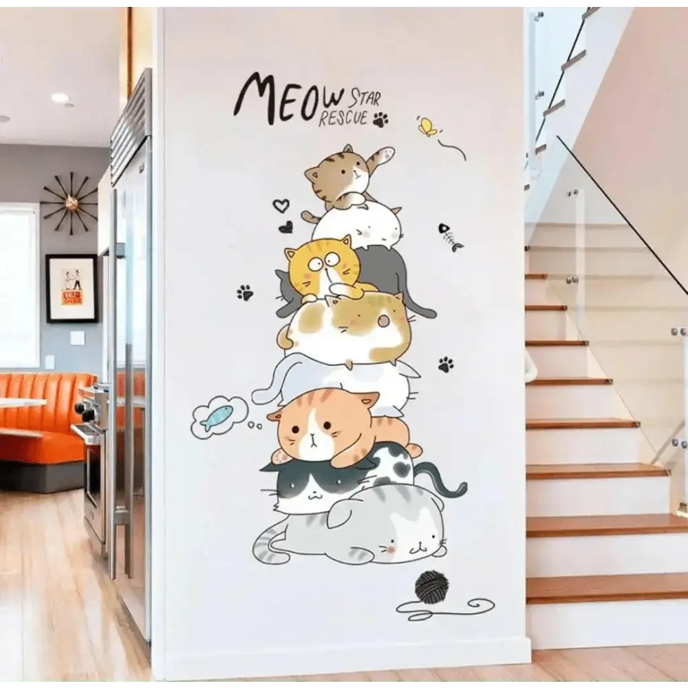 layful Kitty Stack Wallpaper Stickers for Kids - Easy do Wall do