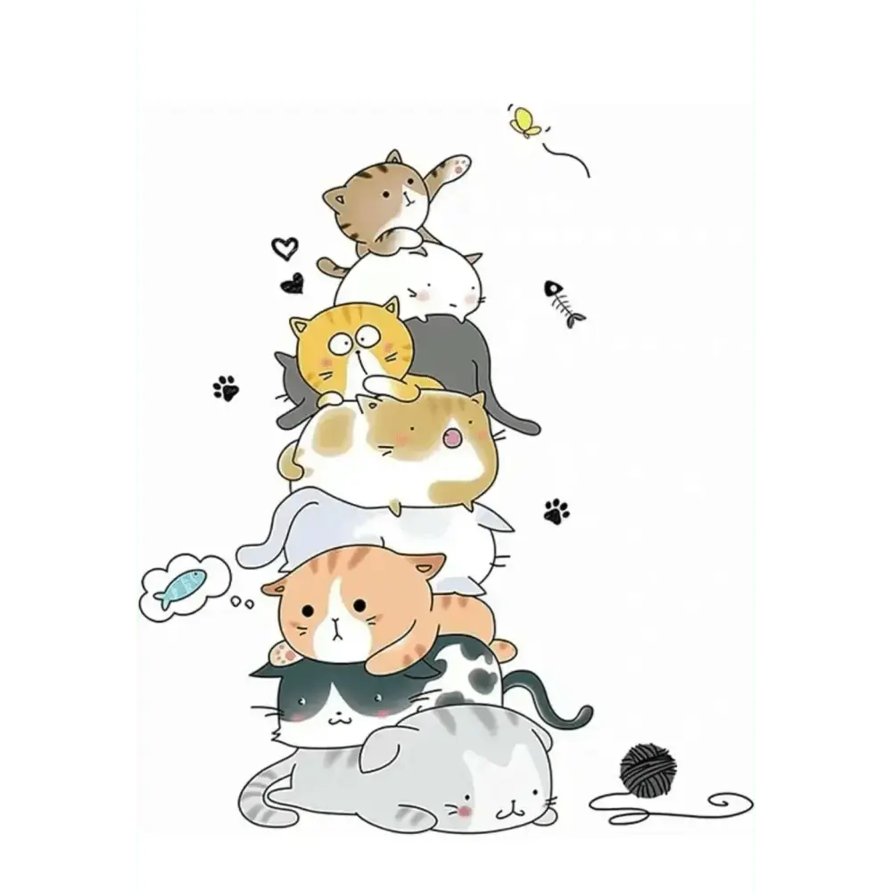 layful Kitty Stack Wallpaper Stickers for Kids - Easy do Wall do