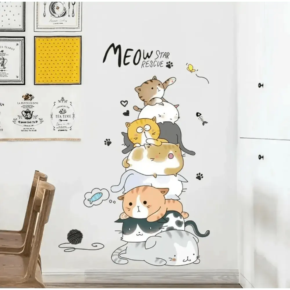 layful Kitty Stack Wallpaper Stickers for Kids - Easy do Wall do