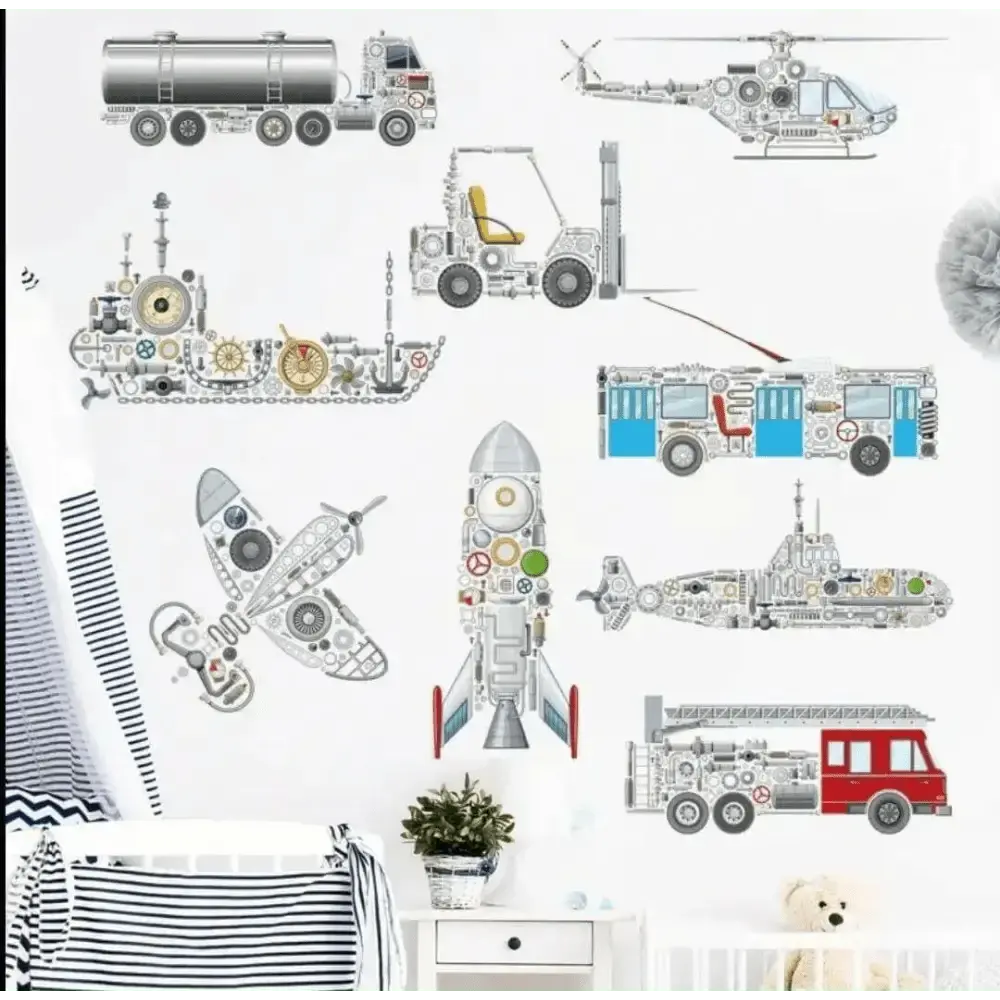 Mechanical Vehicles Wall Stickers - Fun Decor for Kids' Rooms - Easy do Wall do
