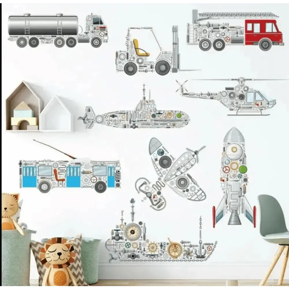 Mechanical Vehicles Wall Stickers - Fun Decor for Kids' Rooms - Easy do Wall do