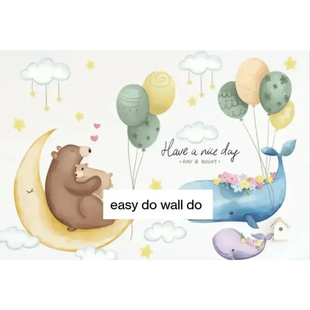Moon, Bear, Whale, and Balloon Wall Sticker Set - Whimsical Decor - Easy do Wall do