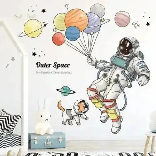Outer Space Astronaut and Planets Wall Sticker Set for Kids - Easy do Wall do