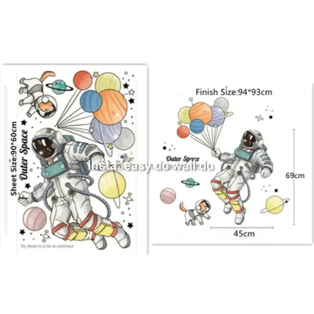 Outer Space Astronaut and Planets Wall Sticker Set for Kids - Easy do Wall do
