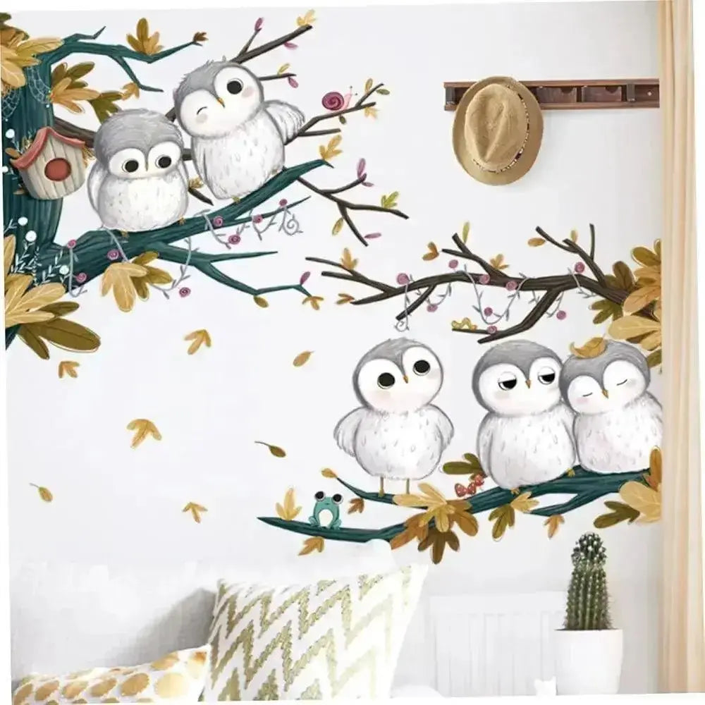 Owl Family Tree Wallpaper Sticker for Cozy Spaces - Easy do Wall do
