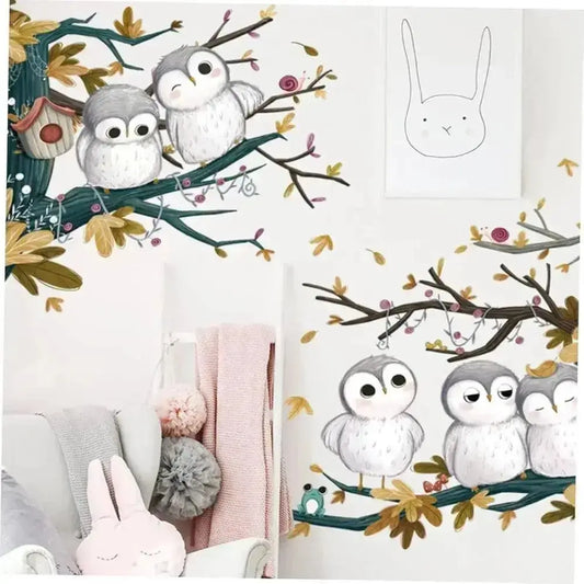 Owl Family Tree Wallpaper Sticker for Cozy Spaces - Easy do Wall do