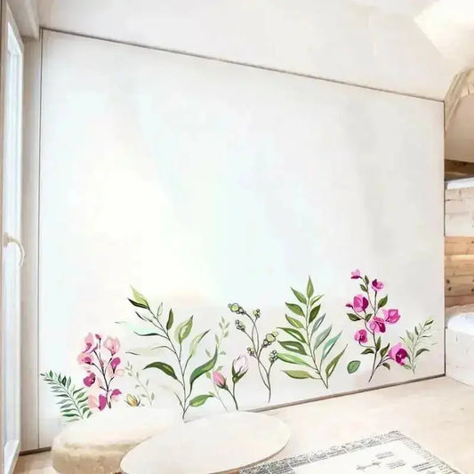 Pink Flower and Leaves Border Wallpaper Stickers - Elegant Room Decor - Easy do Wall do