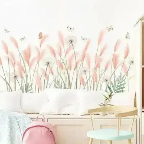 Pink Grass and Butterfly Wallpaper Sticker Set for Elegant Walls - Easy do Wall do
