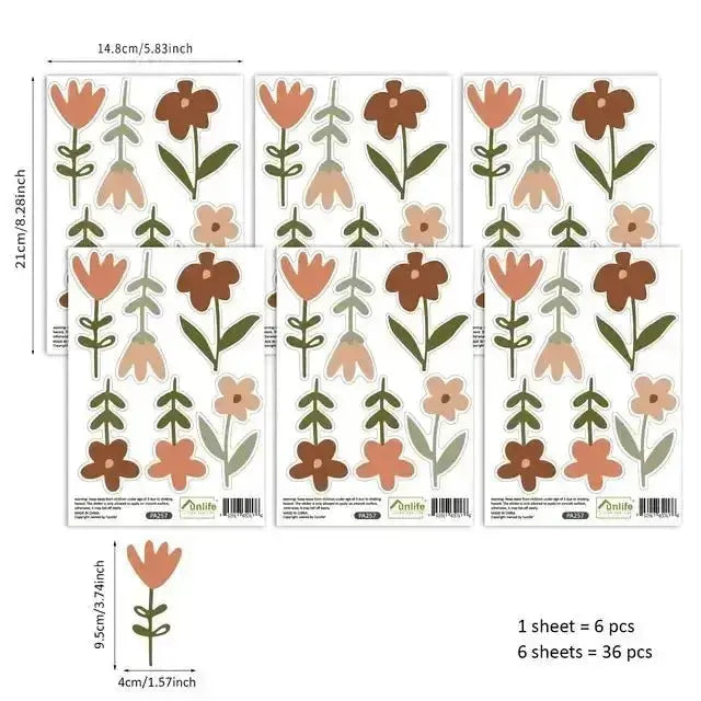 Retro Floral Wall Stickers - Boho Botanical Room Decor - Easy do Wall do