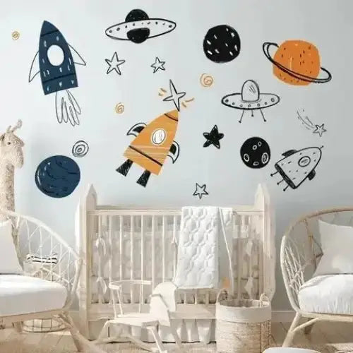 Rocket Planet Wall Sticker - Fun Space Decor - Easy do Wall do