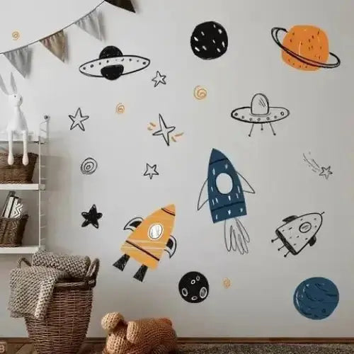 Rocket Planet Wall Sticker - Fun Space Decor - Easy do Wall do