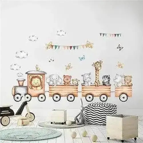 Safari Animal Train Wall Stickers Set for Kids - Easy do Wall do
