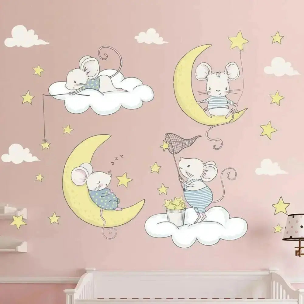 Sweet Dreams Mouse Wallpaper Stickers for Cozy Bedrooms - Easy do Wall do