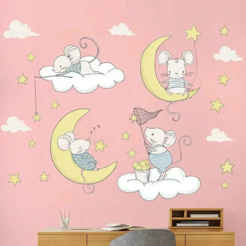 Sweet Dreams Mouse Wallpaper Stickers for Cozy Bedrooms - Easy do Wall do