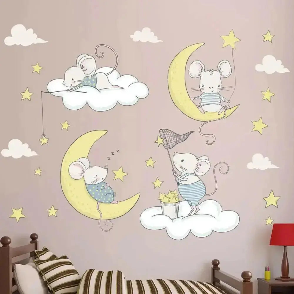 Sweet Dreams Mouse Wallpaper Stickers for Cozy Bedrooms - Easy do Wall do