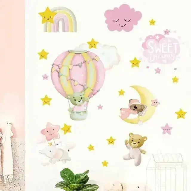 Sweet Dreams Wall Stickers - Cartoon Bear & Moon for Kids - Easy do Wall do