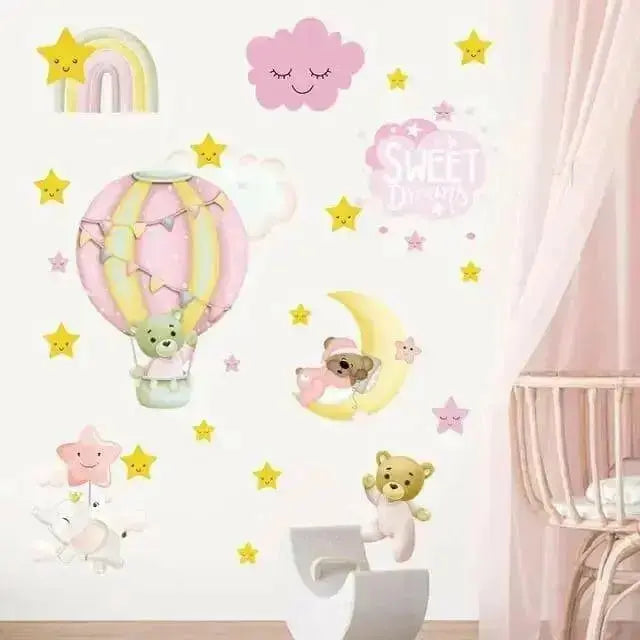 Sweet Dreams Wall Stickers - Cartoon Bear & Moon for Kids - Easy do Wall do
