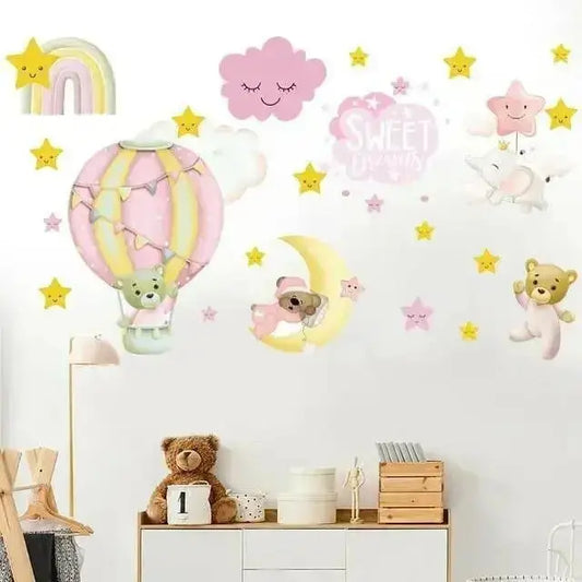 Sweet Dreams Wall Stickers - Cartoon Bear & Moon for Kids - Easy do Wall do